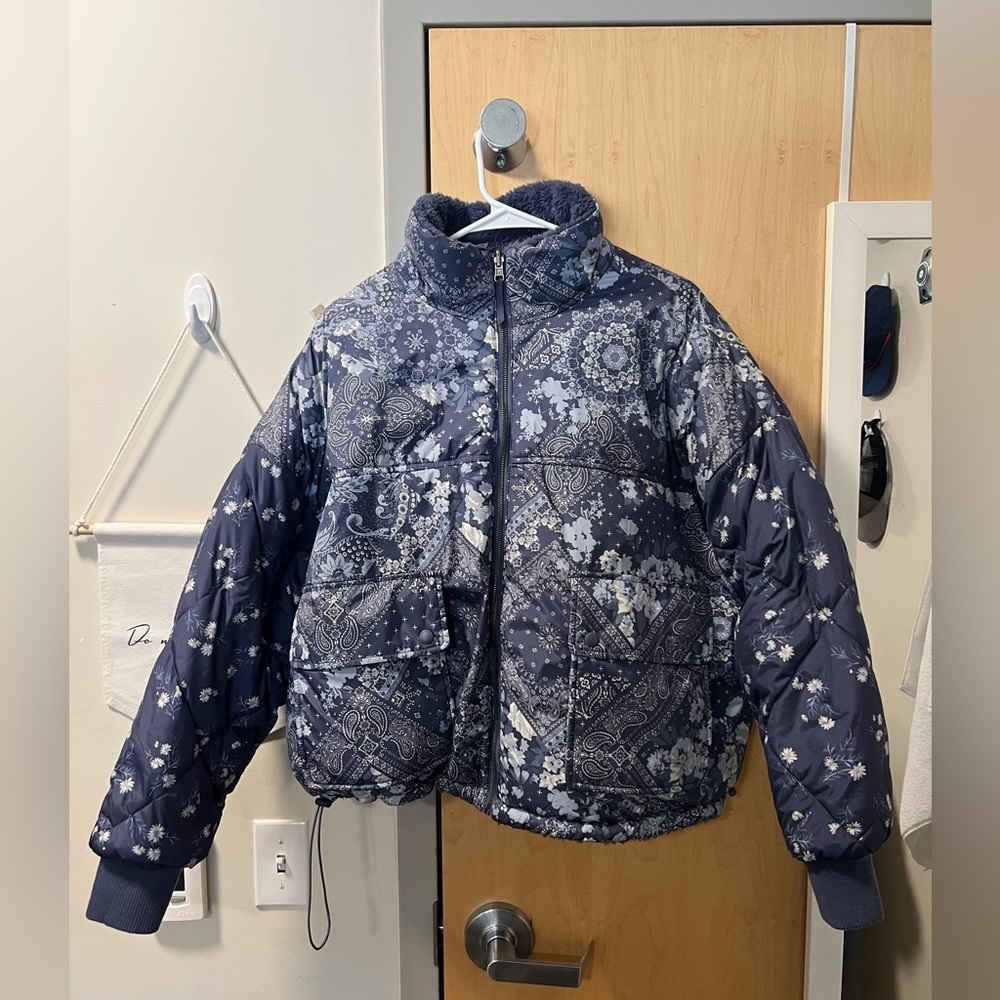 reversible floral and fuzzy jacket